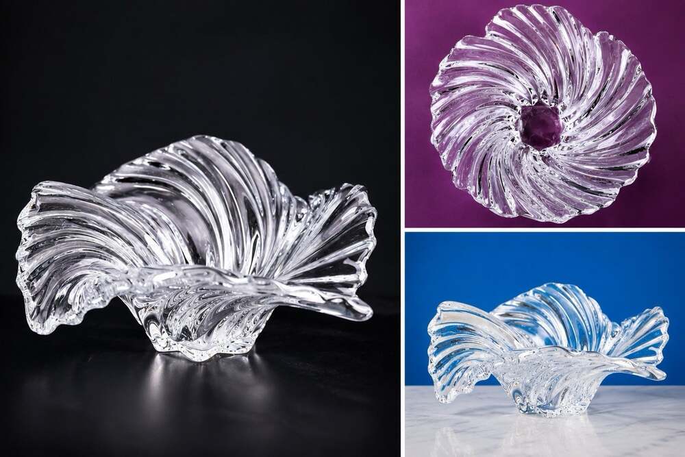 Vintage MCM 1980s Mikasa Belle Epoque Swirl Crystal Serving Bowl Centerpiece 10”